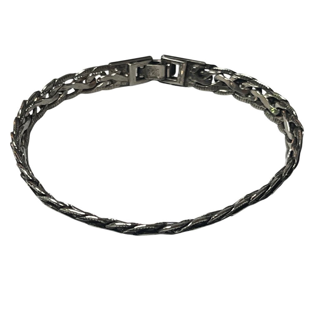 925 Sterling Silver Braided Link Bracelet 7.5 Inch Textured Woven Chain 11.7g